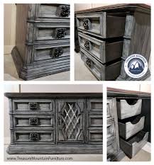 Vintage Mid Century Burlington Sideboard Buffet Media Console Hand Painted Weathered Gray Dressers Makeover Oak Plywood Home Furniture