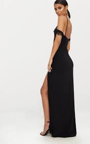Black Lace Trim Cold Shoulder Extreme Split Maxi Dress Split Maxi Dress Maxi Dress Dresses