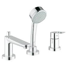 Having a retractable shower head in the tub enhances the overall bathing experience. Grohe Bauloop Single Handle Deck Mount Roman Bathtub Faucet In Starlight Chrome Valve Not The Home Depot Canada