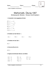 Klassenarbeiten Zum Thema Bruche Mathematik Kostenlos Zum Ausdrucken Musterlosungen Ebenfalls Erhaltlich