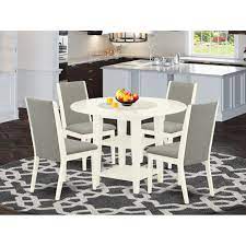 Small dining table set for up to 4 guests. 5 Pc Small Dining Table Set 4 Kitchen Parson Chairs And Round Table Linen White Finish