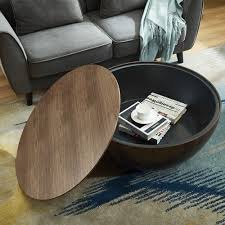 Round Drum Coffee Table With Storage Walnut Bowl Shaped Coffee Table In 2020 Round Drum Coffee Table Drum Coffee Table Coffee Table