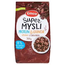Emco je dobře známou českou firmou specializující se na výrobu müsli, ovesných kaší, tyčinek a dalších cereálních výrobků. Emco Super Mysli Protein Quinoa Krupave S Cokoladou 500g Tesco Potraviny