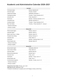 Academic And Administrative Calendar 2020 2021