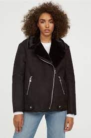 Faux Fur Lined Biker Jacket Black Ladies H M Us Womens Biker Jacket Biker Jacket Leather Jacket Outfits