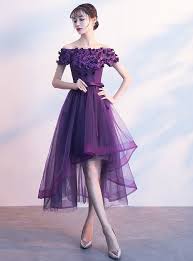 In Stock Ship In 48 Hours Purple Off The Shoulder Tulle Hi Lo Dress Purple Homecoming Dress Purple Evening Dress High Low Evening Dresses