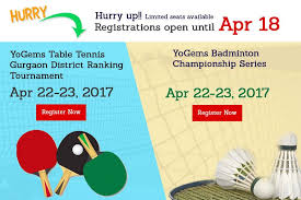 Yogems Badminton And Table Tennis Tournament At Gurgaon Play And Enjoy Register Now Badminton Tabletennis Table Tennis Tournament Table Tennis Badminton