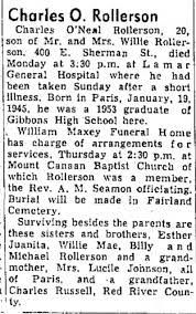 Charles O. Rollerson son of Willie Rollerson