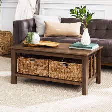 Handcrafted by artisans with natural weave over a hardy timber frame, this trunk features leather handles and accents. Walker Edison Alayna Mission Style Two Tier Coffee Table With Rattan Storage Baskets 40 Inch Dark Walnut Buy Online In Bahamas At Bahamas Desertcart Com Productid 59380364