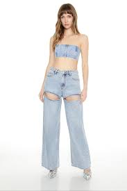 Bratz x F21 Rhinestone Wide-Leg Cutout Jeans
