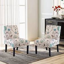 New Upholstered Accent Chair Set 2 Armless Fabric Slipper Chair Living Room 2 Pc Beige Floral Online Shopping Favortrendyfashion In 2020 Slipper Chair Living Room Living Room Chairs Upholstered Accent Chairs