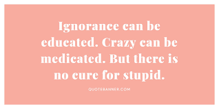 It is irrational — stupid — to hold onto beliefs when they are plainly. Anonymous Quote Ignorance Can Be Educated Crazy Can Be Medicated