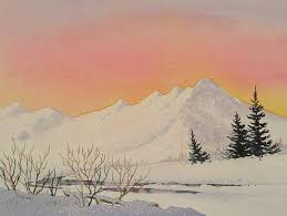 This tutorial uses three colo. Sunset Over Snowy Mountains Watercolor By Teresa Ascone Mountain Sunset Painting Sunset Painting Winter Watercolor