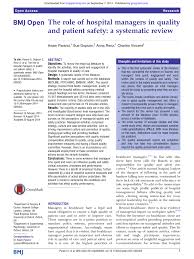 Suite 1100, chicago, il 60601. Pdf The Role Of Hospital Managers In Quality And Patient Safety A Systematic Review
