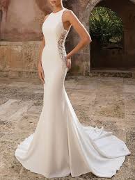Hierzu muss der ursprüngliche termin storniert werden, dann ist es möglich einen neuen zu buchen. Einfache Hochzeitskleid Lycra Spandex Jewel Neck Sleeveless Lace Mermaid Brautkleider Milanoo Com
