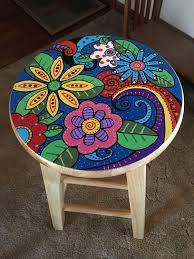 Painted Wooden Stool Acrylic Paint Taburetes Pintados Sillas Pintadas Muebles Pintados A Mano