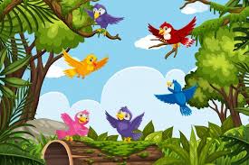 Cartoon Bird On Tree Drawing Colorful Birds In Nature Scene Colorful Birds Nature Scenes Art Drawings For Kids