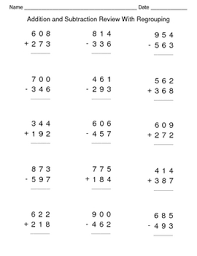 addition and subtraction review with regrouping worksheets tpt