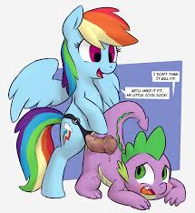 503241 - explicit, artist:ponchuzn, rainbow dash, spike, dragon, pegasus,  pony, g4, age difference, blushing, duo, duo male and female, female, femdom,  foalcon, male, malesub, pegging, sex toy, ship:rainbowspike, shipping,  straight, strapon, submissive,