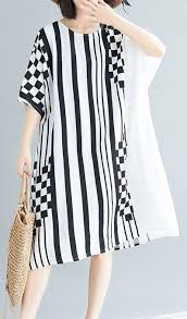 Organic O Neck Asymmetric Cotton White Striped Dress Summer Summer Dresses Plus Size Summer Dresses Casual Summer Dresses