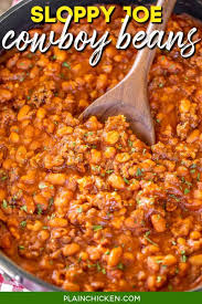 With ground beef and bacon mixed in, these satisfying beans are a big hit at backyard barbecues and church picnics. Sloppy Joe Cowboy Beans Plain Chicken