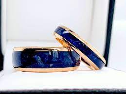 Blue Stone Rings Rose Gold Matching Rings Sets His And Hers Promise Rings Ringsparadise Mens Wedding Bands Matching Ring Set Blue Stone Ring
