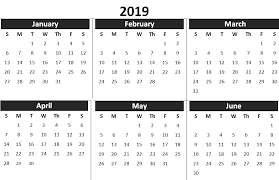 2019 1st Half Year Calendar Calendar Printables 2019 Calendar Calendar 2019 Printable