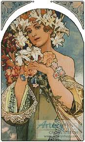 The background (white section between the design elements) is not stitched. Artecy Cross Stitch Flowers By Mucha Cross Stitch Pattern To Print Online