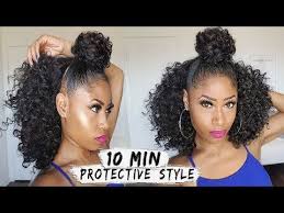 Easy 10 Min Bun Half Down Curly Style Hair How To Video Black Hair Information Natural Hair Styles Natural Hair Updo Braided Hairstyles