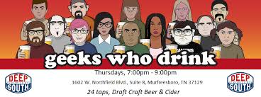 This category is for trivia questions and answers related to cocktails and mixed drinks, as asked by users of funtrivia.com. Geeks Who Drink Pub Trivia Deep South Growlers