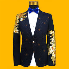 Black And Gold Jacket Mens New Slim Male Suits Blazer Blue Black Gold Sequins Embroidery Fashion Men Performance Costume Stage Wear Star C Mens Fashion Blazer Blazer Fashion Prom Blazers