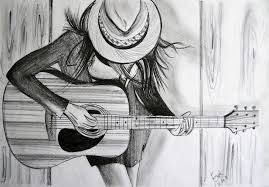 Me And My Guitar Pencil Sketches Of Girls Music Drawings Guitar Drawing