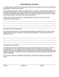 Child Behavior Contract Behavior Contract Child Behavior Contract Contract Template