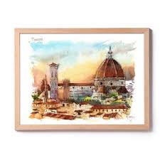 Piazza Del Duomo Florence, Italy 8x10 Watercolor European Cityscape  Renaissance Architecture Art Print