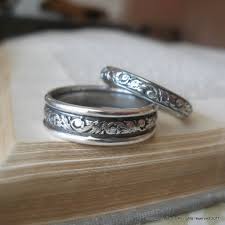 His And Hers Bands Matching Wedding Bands Silver Wedding Band Set With Ancathus Leaf Pattern Scroll Wedding Rings Engraving Available Silver Wedding Bands Western Wedding Rings Engraved Wedding Rings