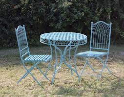 Shabby Chic Metal Bisto Set In Blue Metal Garden Table Metal Garden Furniture Garden Dining Set