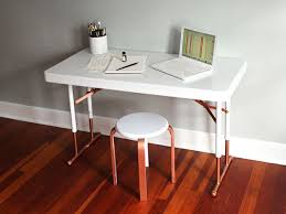Upcycle A Plastic Folding Table Into A Chic Desk Chic Desk Folding Table Diy Desk Makeover Diy
