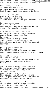 Love Song Lyrics For Don T Wanna Lose You Gloria Estefan