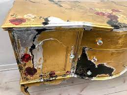 Sold Example Of Gold Buffet Black Silver Dresser Handpainted Furniture Gold Silver Leaf Gold Leaf Furniture Hand Painted Furniture Painted Night Stands