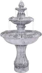 This three tier garden fountain and each one of our cast stone water fountains are handmade in the usa, using our secret poured concrete formula so each fountain resists all weather climates. Amazon Com Sunnydaze 3 Tier Outdoor Water Fountain Mediterranean Design Glass Fiber Reinforced Concrete Construction Gray 50 Inch Tall Backyard Water Feature For Patio Garden Or Yard Kitchen Dining
