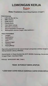 Lokercirebon lowongan kerja cirebon terbaru dan terupdate di wilayah tiga mencakup loker indramayu, loker majalengka, loker kuningan, lokercireboninfo. Lowongan Kerja Rider Freelance Kurir Ninja Express Jonggol Minat Klik Di Sini
