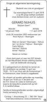 Gerard Kleijsen Geert Nijhuis 11 04 2018 Overlijdensbericht En Condoleances Mensenlinq Nl Condoleances