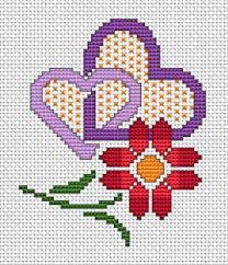 Aida 14, white 60w x 43h stitches size: A Simple Design Of Two Hearts In Violet Colors And An Abstract Red Flower Perfect For Making Your Own Cross Stitch Floral Cross Stitch Cross Stitch Embroidery
