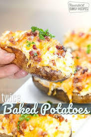 Twice Baked Potatoes Are A Real Treat Fluffy Mashed Potatoes Cheese And Bacon Stuffed Into Easy Twice Baked Potatoes Potato Side Dishes Baked Potato Recipes