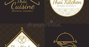 Set Of Golden Color Thai Food Logo Badges Banners Emblem For Asian Food Resta Spon Thai Food Logo Restaurant Restaurant Logo Design Food Logo Design