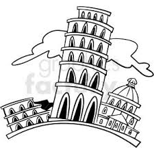 Cartoon Leaning Tower Of Pisa Italy Black White Vector Clipart Clip Art Food Sketch Black And White