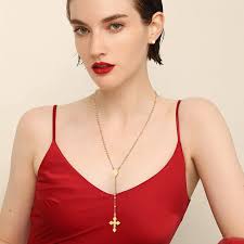 Rosary Bead Cross Necklace Women, St. Benedict/Virgin Of Guadalupe Pendant  Stainless Steel Jewelr Gift