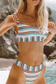 Colorful Striped Stitching Playful Bikini Swimsuits Cute Bathing Suits Bathing Suits