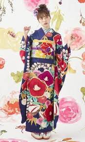 コッポリとレトロな椿 紺色 振り袖 レトロ 振袖 日本の着物