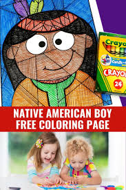 Native american art coloring pages: Free Printable Native American Boy Coloring Sheet